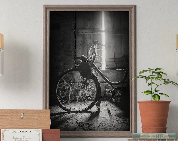 Black and white photo of an old abandoned Solex, Poster Print vintage, Dibond, Fine Art Hahnemühle