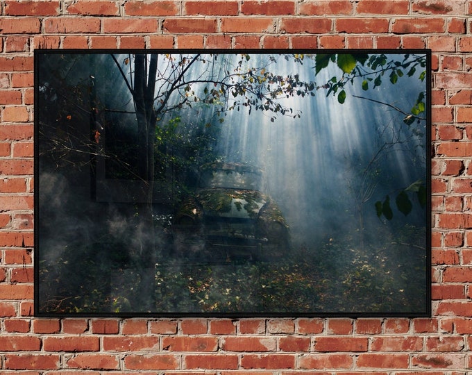 LIMITED EDITION Photo of an old Simca Aronde car lost in the woods, Print, Dibond, Fine Art Hahnemühle, URBEX