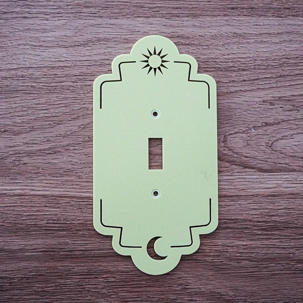 Scalloped Sun and Moon / Custom Switch Plate Cover / Star wall cover / Outlet plate/ Art Deco Wall Decor