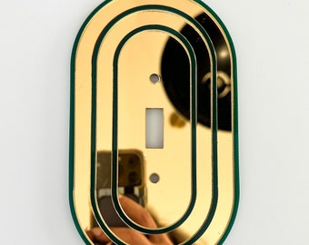 Gold and Dark Green Art Deco Decorative light switch cover  / Outlet plate cover