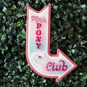 Ornement rose en acrylique pour poney club : décoration murale rétro enseigne de motel