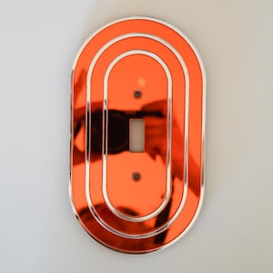 Mirror Orange and Silver Light Switch Cover. Rounded corner, Functional wall art