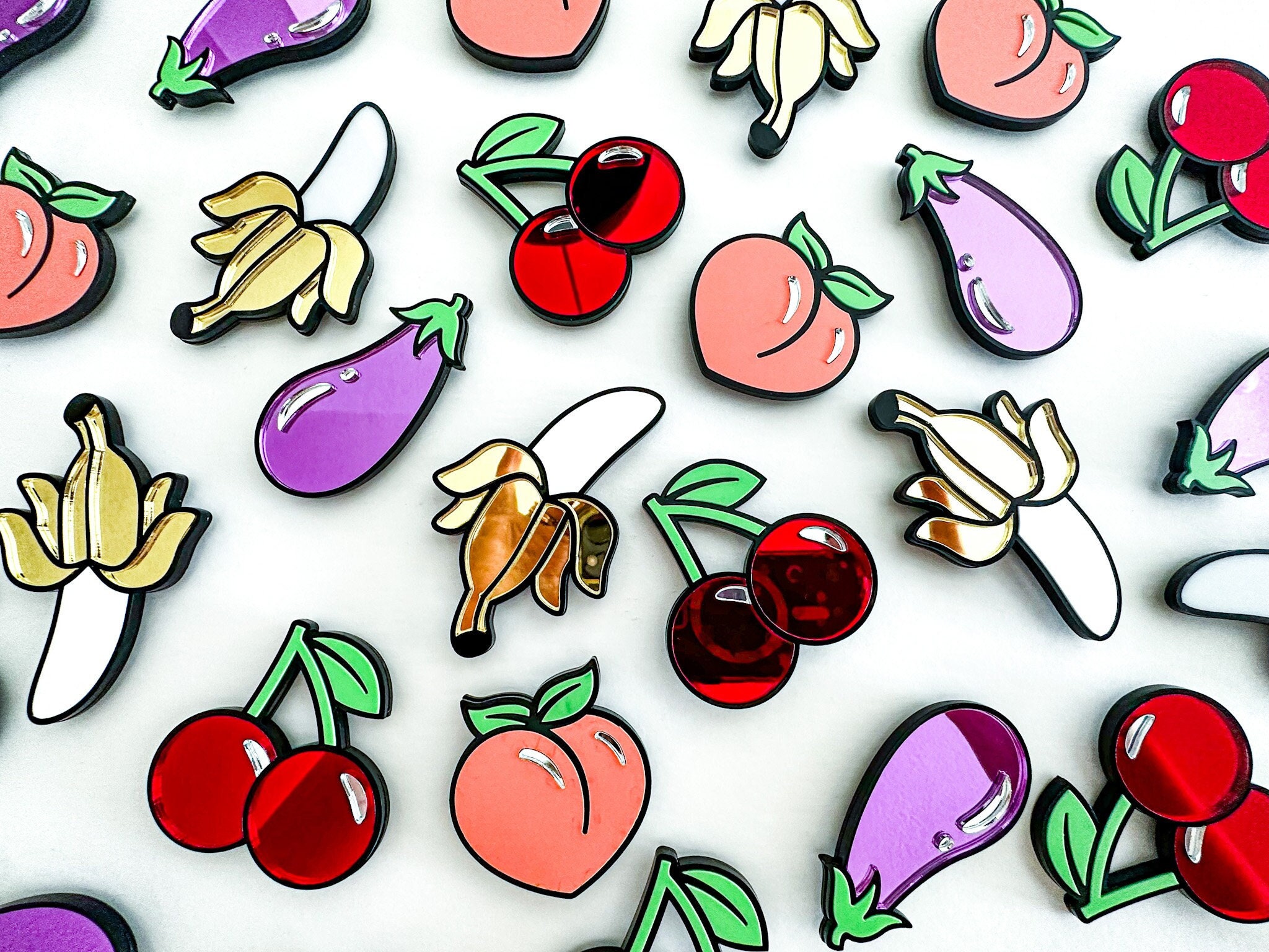 Mirror Magnets / Fruit themed magnets / Magnet Set / Cute Refrigerator Magnets / Office Decor / Coworker Gift