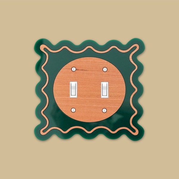 Wavy Wood and Dark Green Light Switch Cover Double Toggle / Wooden Double toggle switch