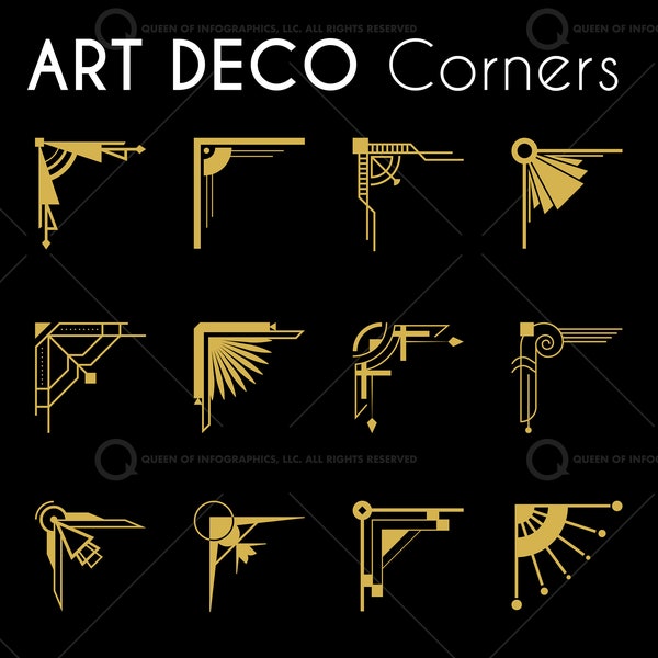 Art Deco corner elements. Instant digital download. Art deco SVG and PNG elements. Decorative border clipart. Gatsby Vector. Marquee Clipart