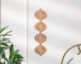 Retro 70s Teardrop Mirror: Copper, Gold, Rose Gold Acrylic & Cherry Wood