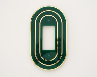 Cubierta decorativa para interruptor de luz/placa de tomacorriente Art Decó verde oscuro y dorado