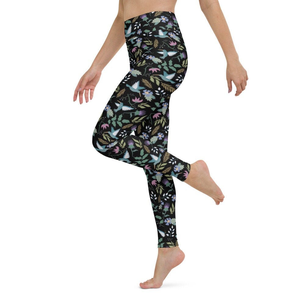 Humming Bird Floral Yoga Leggings. High 