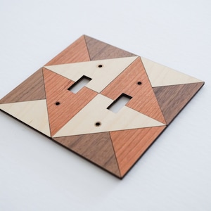 Handmade Wooden Light Switch Plate Cover with Geometric Triangle Pattern - Mid-Century Modern wall decor / Wood Wall Plate cover