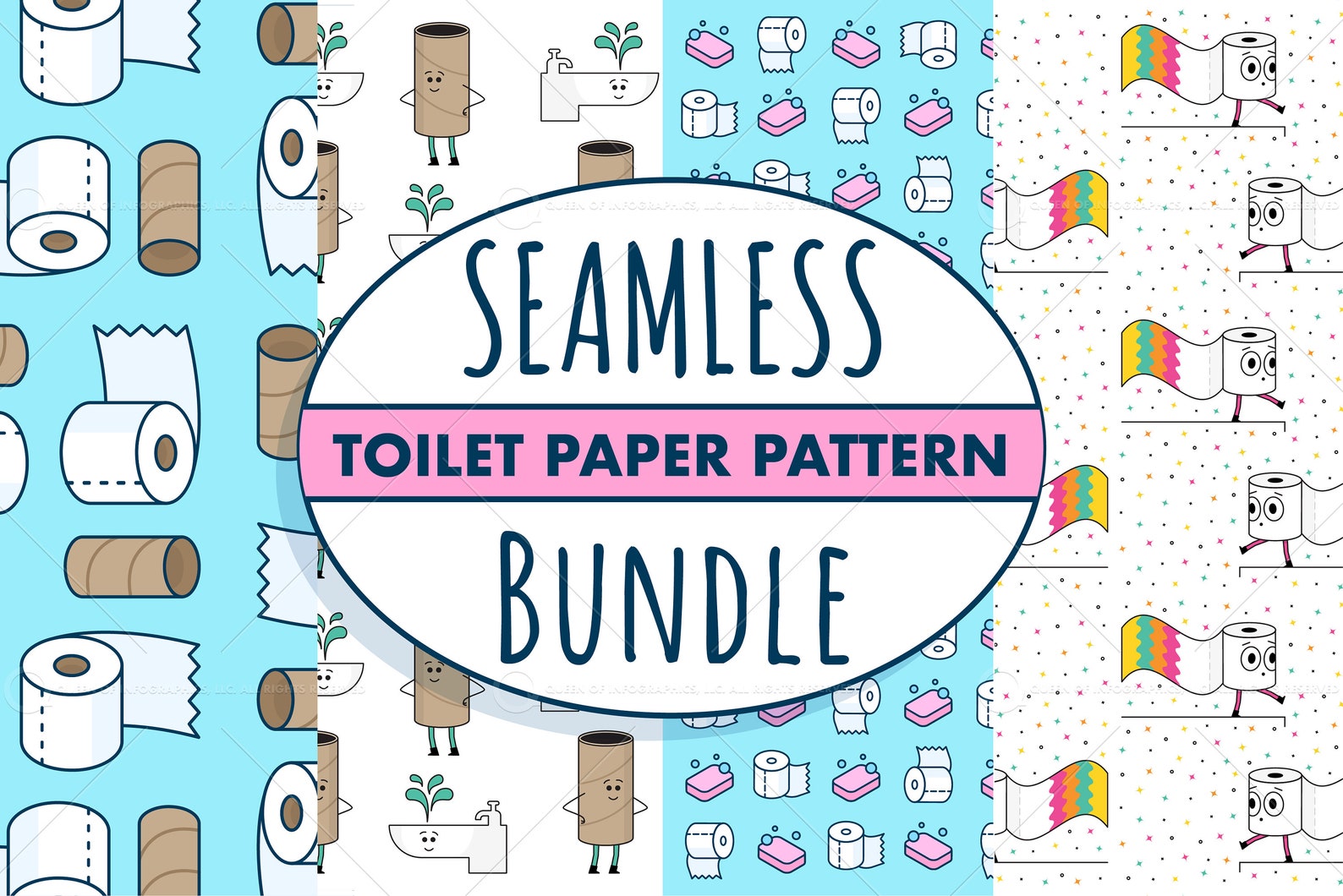 Seamless Toilet Paper Bundle of 4 Patterns Funny Toliet Etsy Canada
