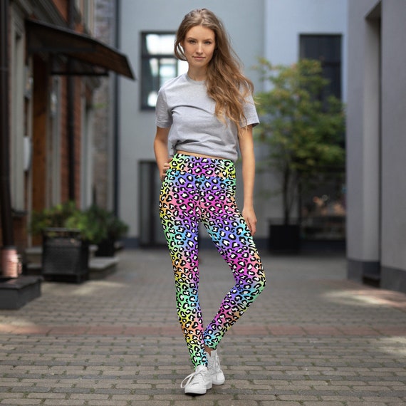 Rainbow Leopard Leggings. Animal Patterned Yoga Pants. 