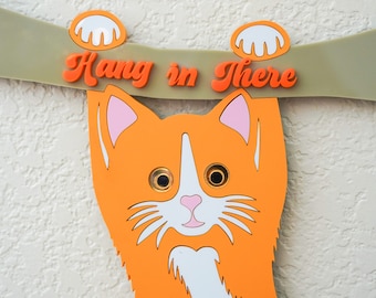 Hang In There Cat Acrylic Wall Hanging: Retro Kitten Art
