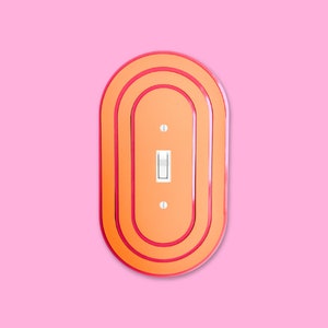 Matte Orange with gloss pink accent stripes Art Deco light switch cover /  Light switch covers / Outlet plate cover