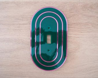 Rounded Light Switch Cover: Dark Green & Mirror Pink Decorative Wall Plate