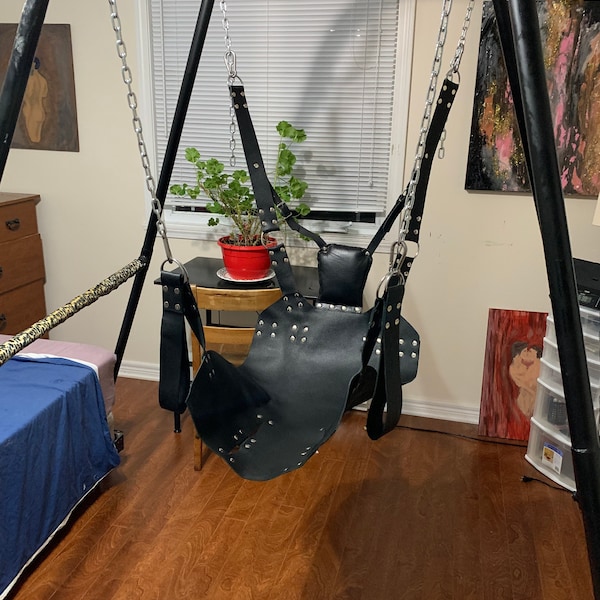 Heavy Duty Genuine leather Sex Sling and Swing - BDSM leather adult play hammock - SEX SLING and Hammock with Stirrups Sling