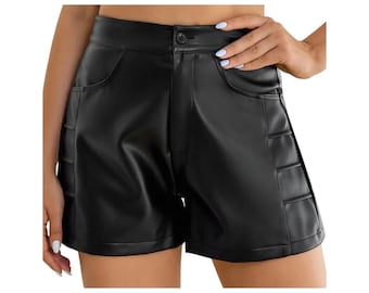 New 2023 Ladies Black Pocketed Handmade Leather Shorts Stylish and Trendy Leather Shorts Summer Outwear Shorts