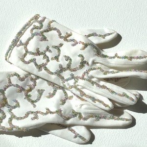 Beautiful White Gloves with Multicolor Beading