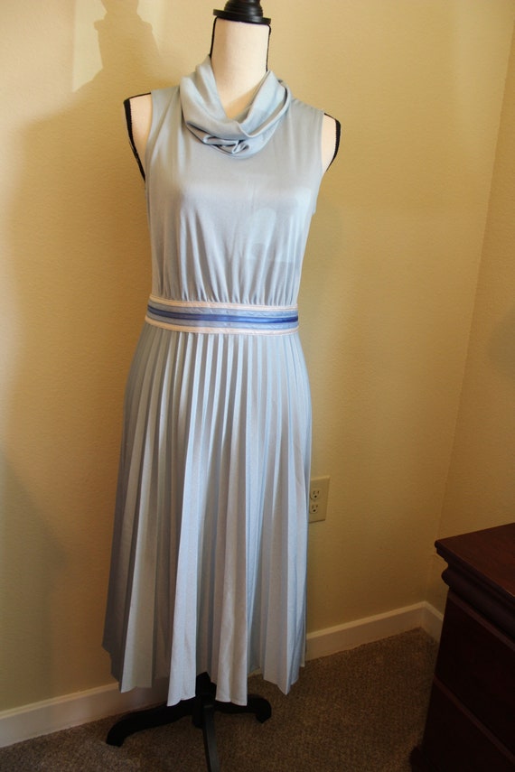 Authentic 70s Vintage Dress with Cowl Neck and Acc
