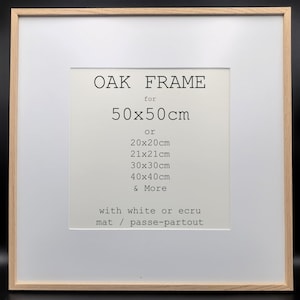 50x50cm Picture Frame with Mount | Natural Oak Wood - Minimalist Slim Design | Display with Mount 42x42 40x40 35x35cm 30x30 10x10in 12x12in