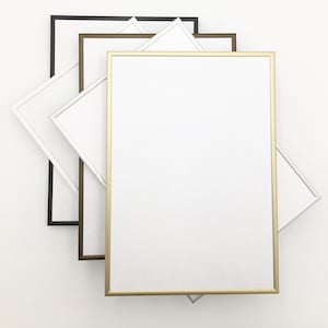 Delicado marco de póster de aluminio dorado satinado | Marco de metal para fotos de tamaño A1 A2 A3 A4 B1 B2 B3 B4 24x36 40x60 50x70 60x80 68x98 y más