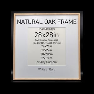 28x28in Natural Oak Frame Matted to 24x24in | Solid Oak Wood Frame 28in x 28in With Mat for 24in x 24in | Minimalist Square Frame