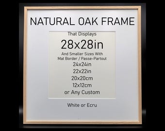 Lijst van naturel eikenhout, 28x28 inch, met passe-partout voor 24x24 inch | Massief eikenhouten lijst van 28x28 inch met passe-partout voor 24x24 inch | Minimalistische vierkante lijst