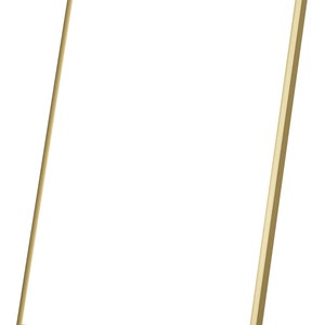 May include: A rectangular, gold-colored picture frame with a thin profile. The frame is empty, with a white background visible inside. The frame is angled slightly, showcasing its clean lines and minimalist design.