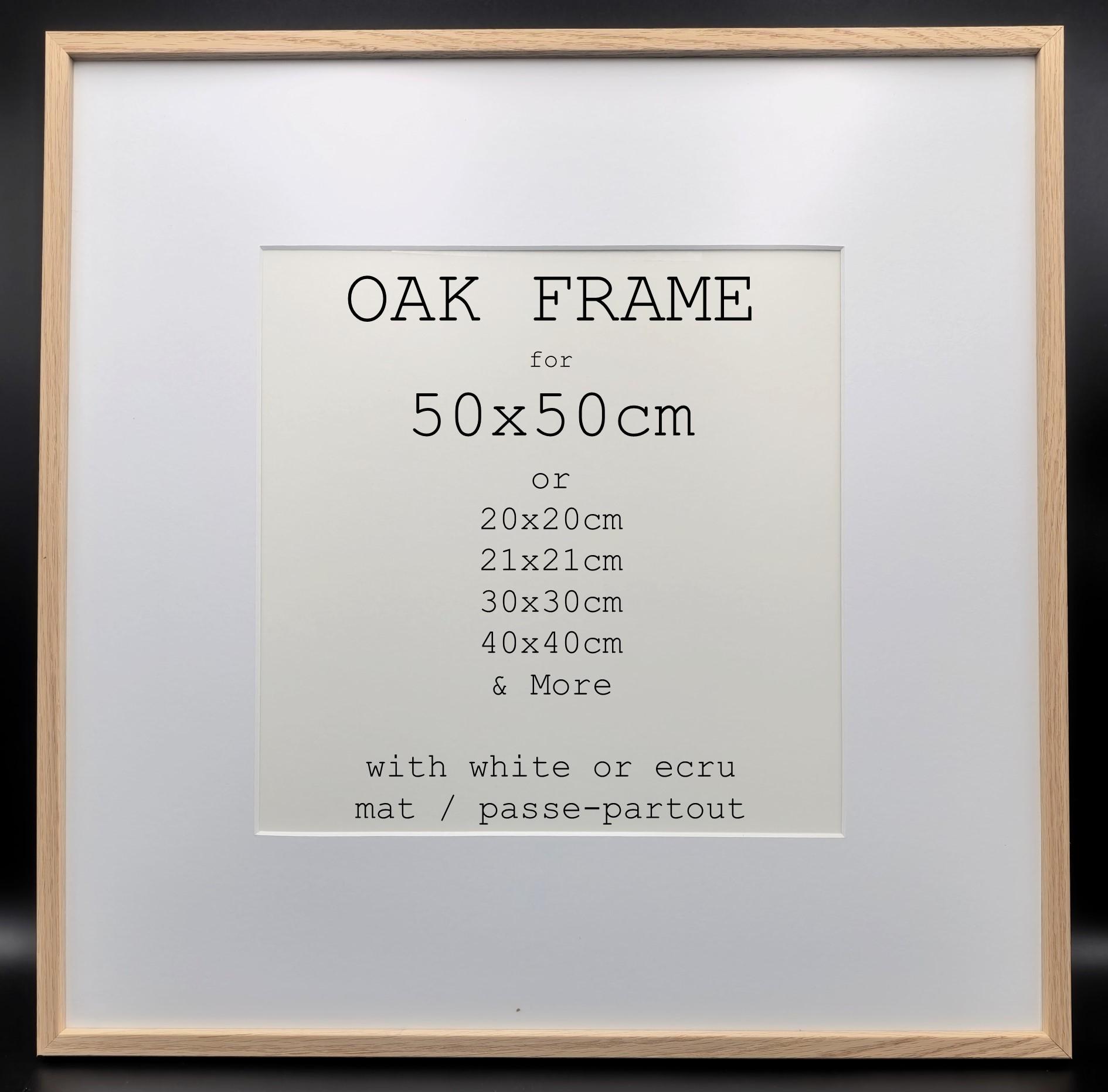 50x50cm Picture Frame With Mount | Natural Oak Wood - Minimalist Slim Design | Display With Mount 42x42 40x40 35x35cm 30x30 10x10in 12x12in