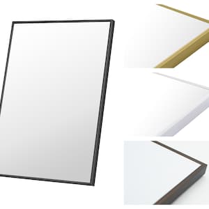 May include: A rectangular mirror with a black frame. The mirror is shown in three different frame colors: gold, white, and brown.