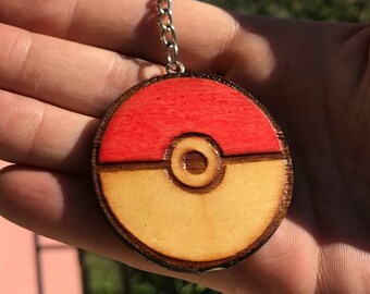 Pokeball wooden keychain