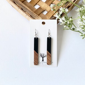 Long Wood Bar Earrings | Black Bar Earrings | Minimalist Earrings | Boho Earrings