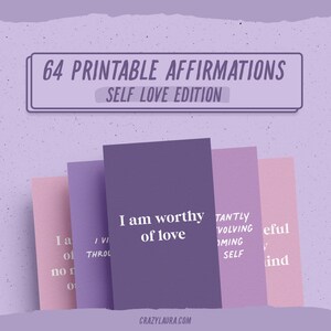64 affirmations imprimables d’amour de soi, cartes d’encouragement aux soins personnels, imprimables du tableau de vision, déclarations quotidiennes pour la confiance en soi
