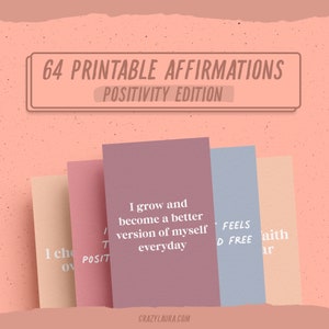 64 cartes d'affirmation imprimables, pack de positivité pour les femmes, imprimables du tableau de vision, déclarations quotidiennes d'encouragement