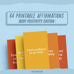64 affirmations de positivité corporelle imprimables, cartes d'encouragement positives pour le corps, imprimables de confiance en soi du tableau de vision, image de soi positive