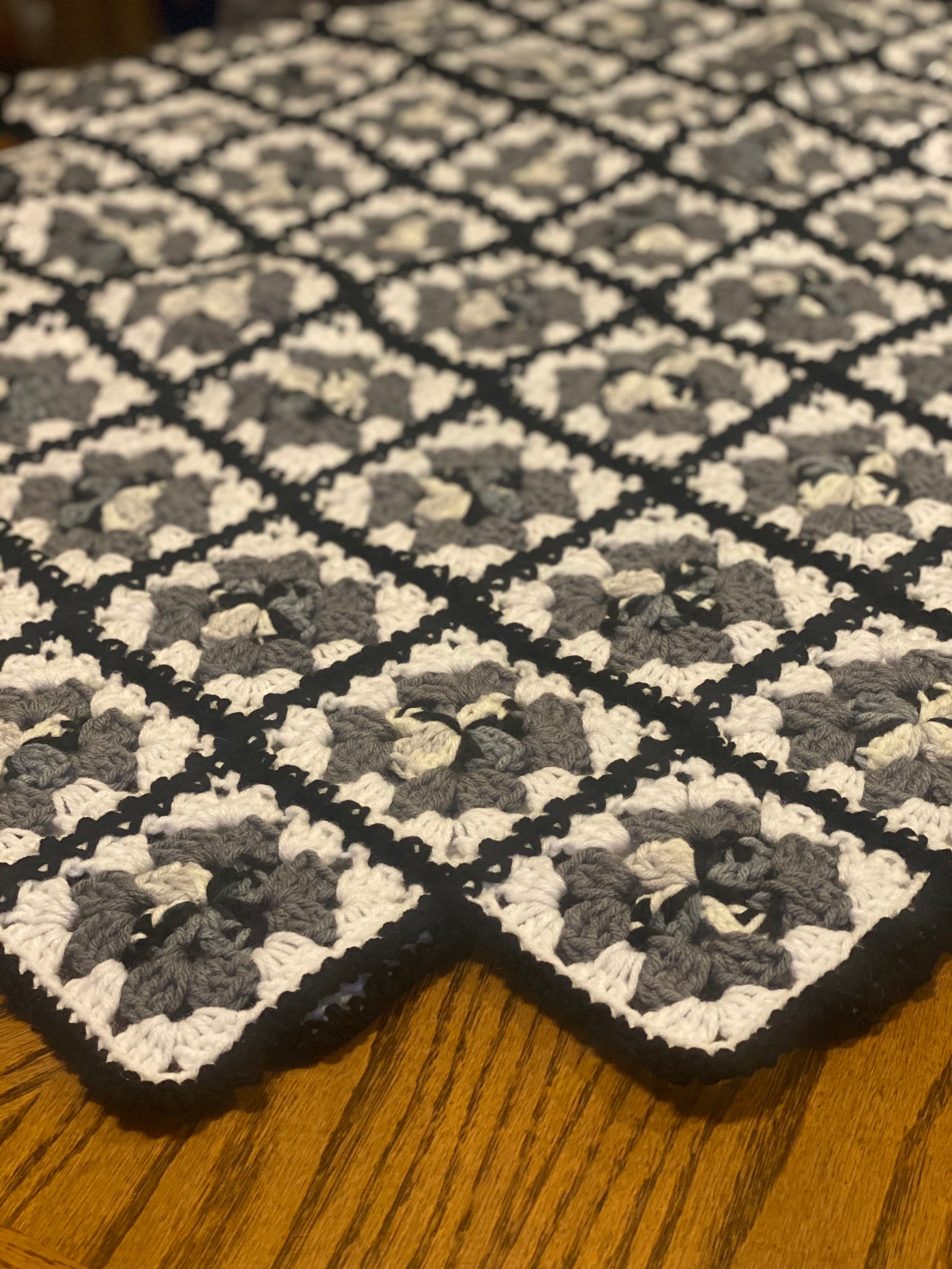 Black and White Granny Square Blanket Etsy