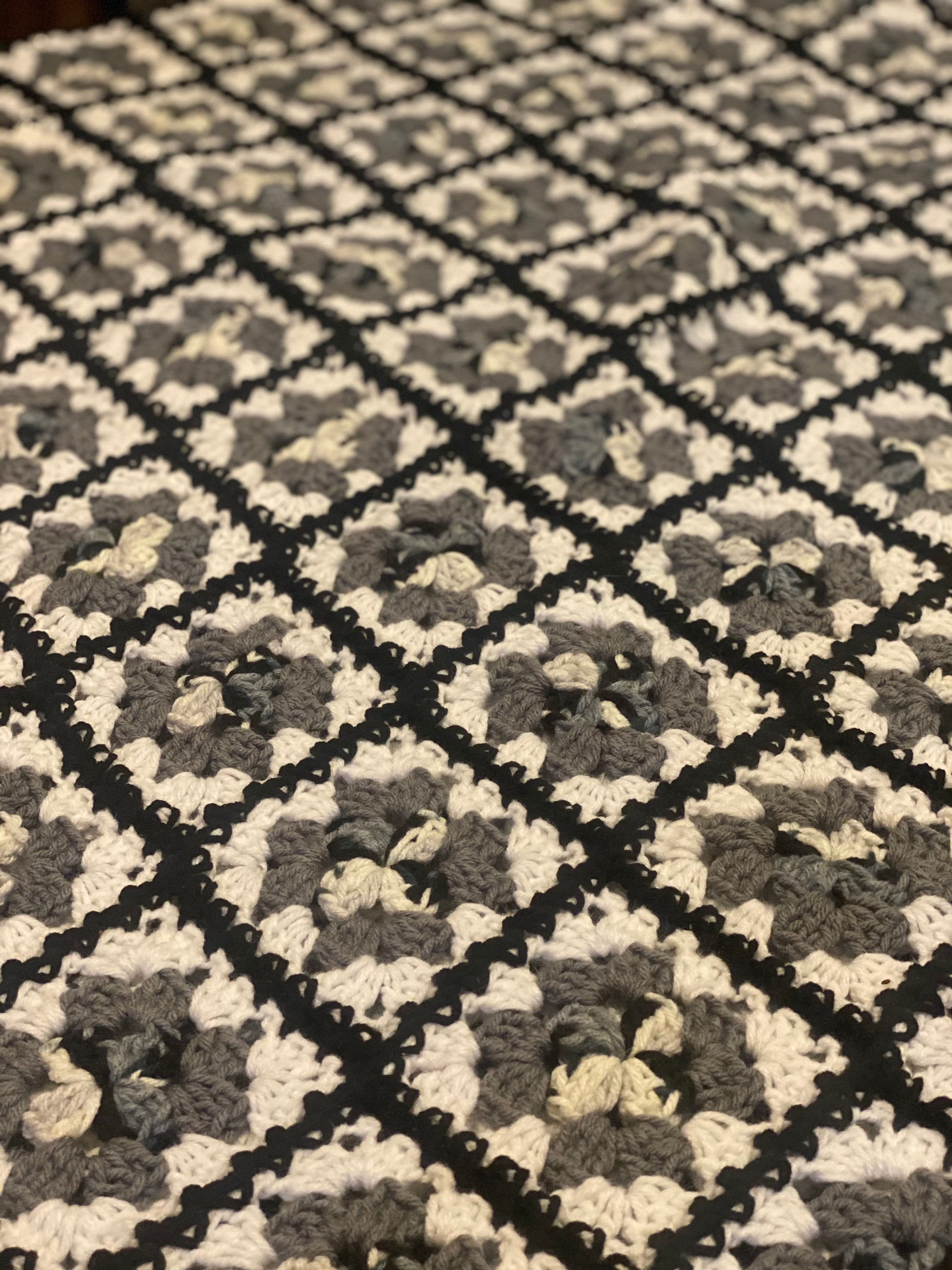 Black and White Granny Square Blanket Etsy