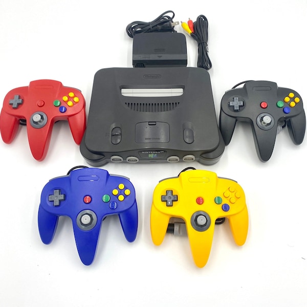 Nintendo 64 Console Charcoal Black N64 Console Region Free + Controller/s+ Jumper Pak + Wires Bundle