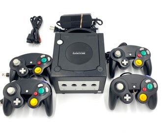 Authentic Nintendo GameCube Console Black + Black Controller/s + Wires Bundle