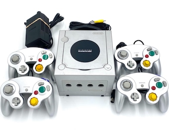 GameCube Console Silver + Silver Controller/s + Wires Bundle