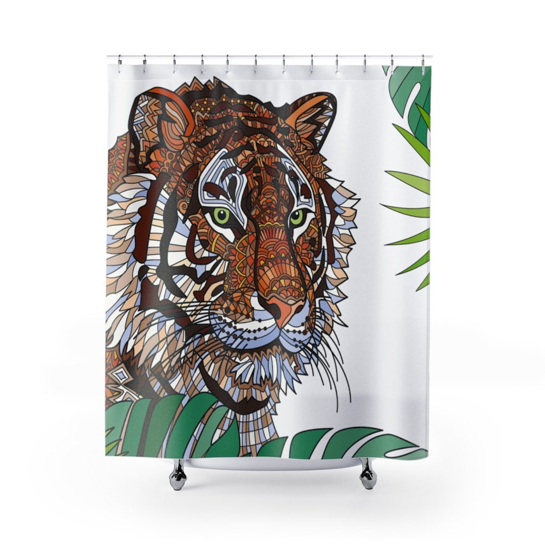 Tiger Shower Curtain, Bathroom Decor, Bath, Dorm, Tropic, Floral