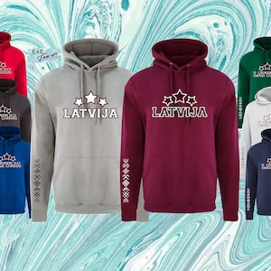 LATVIJA Hoodie two colour front print  Men / Ladies / Unisex 3 stars jumis symbol 3 zvaigznes Latvia