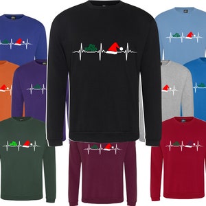 Merry Christmas Heartbeat Santa Sweatshirt Top Unisex Adult Jumper present gift S-XXXXXL