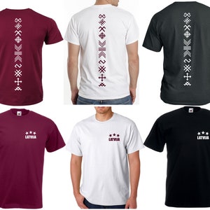 Latvija LATVIA symbol print t-shirt ornamenti jumis 3 zvaigznes t-krekls
