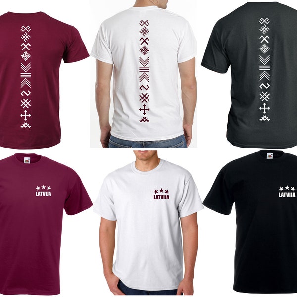 Latvija LATVIA symbol print t-shirt ornamenti jumis 3 zvaigznes t-krekls