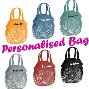 Organic Cotton Mesh 10L Reusuable Grocery Shopping Bag For Life with personalized name Gift Present