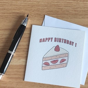 Karta urodzinowa Fraisier | Ręcznie robione | Wszystkiego najlepszego z okazji urodzin | Uroczy papier listowy | Karta do wysłania | Tort | Uroczy ilustracja