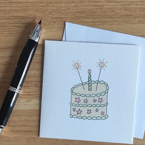 Kartka z życzeniami urodzinowymi | Ręcznie robione | Wszystkiego najlepszego z okazji urodzin | Uroczy papier listowy | Kartka do wysłania | Tort | Uroczy ilustracja