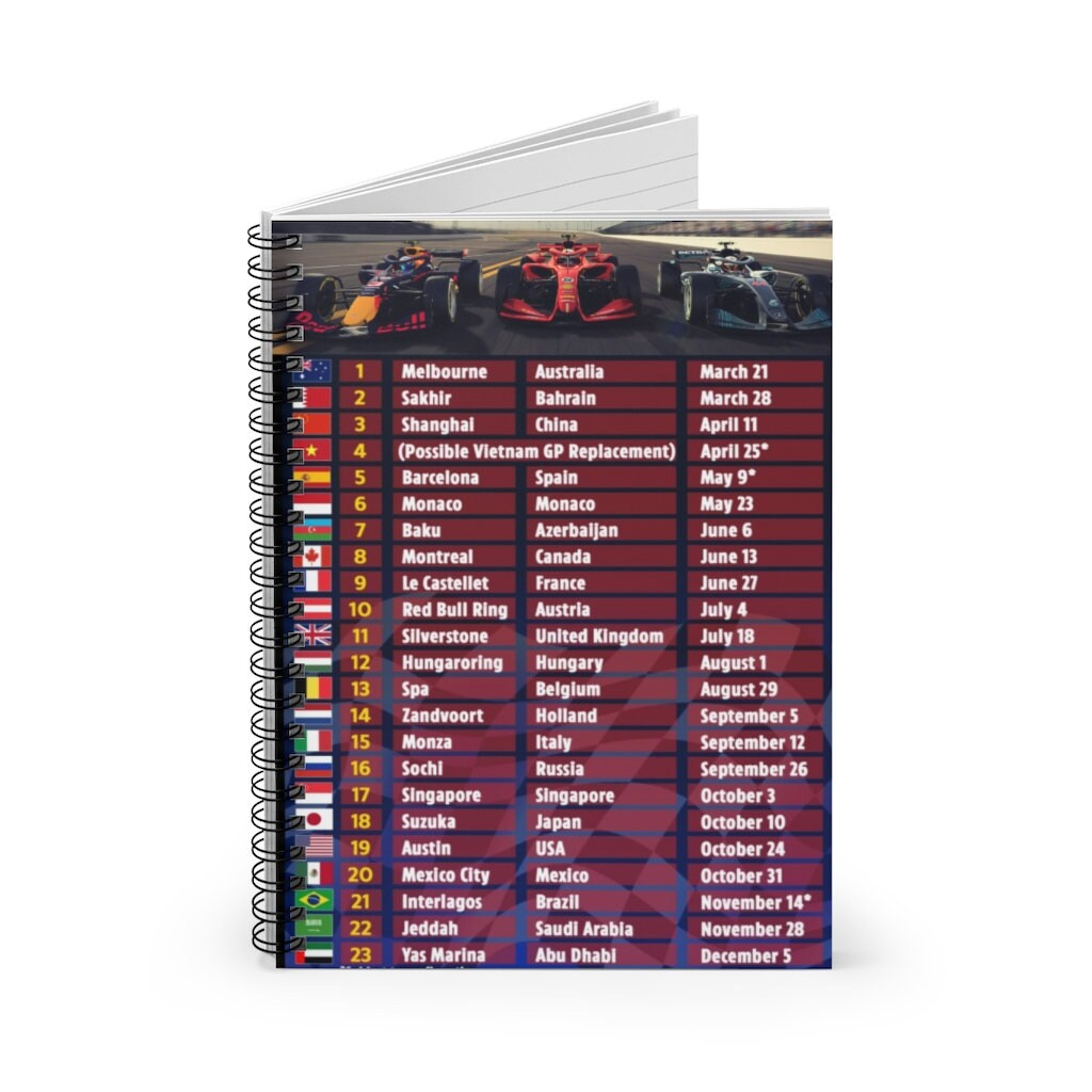 Formula 1 F1 2021 Race Calendar Spiral Notebook Ruled Line ...