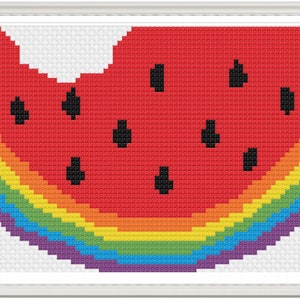 Rainbow Cross Stitch Pattern, Pride Watermelon, Rainbow Watermelon Downloadable Digital PDF Chart