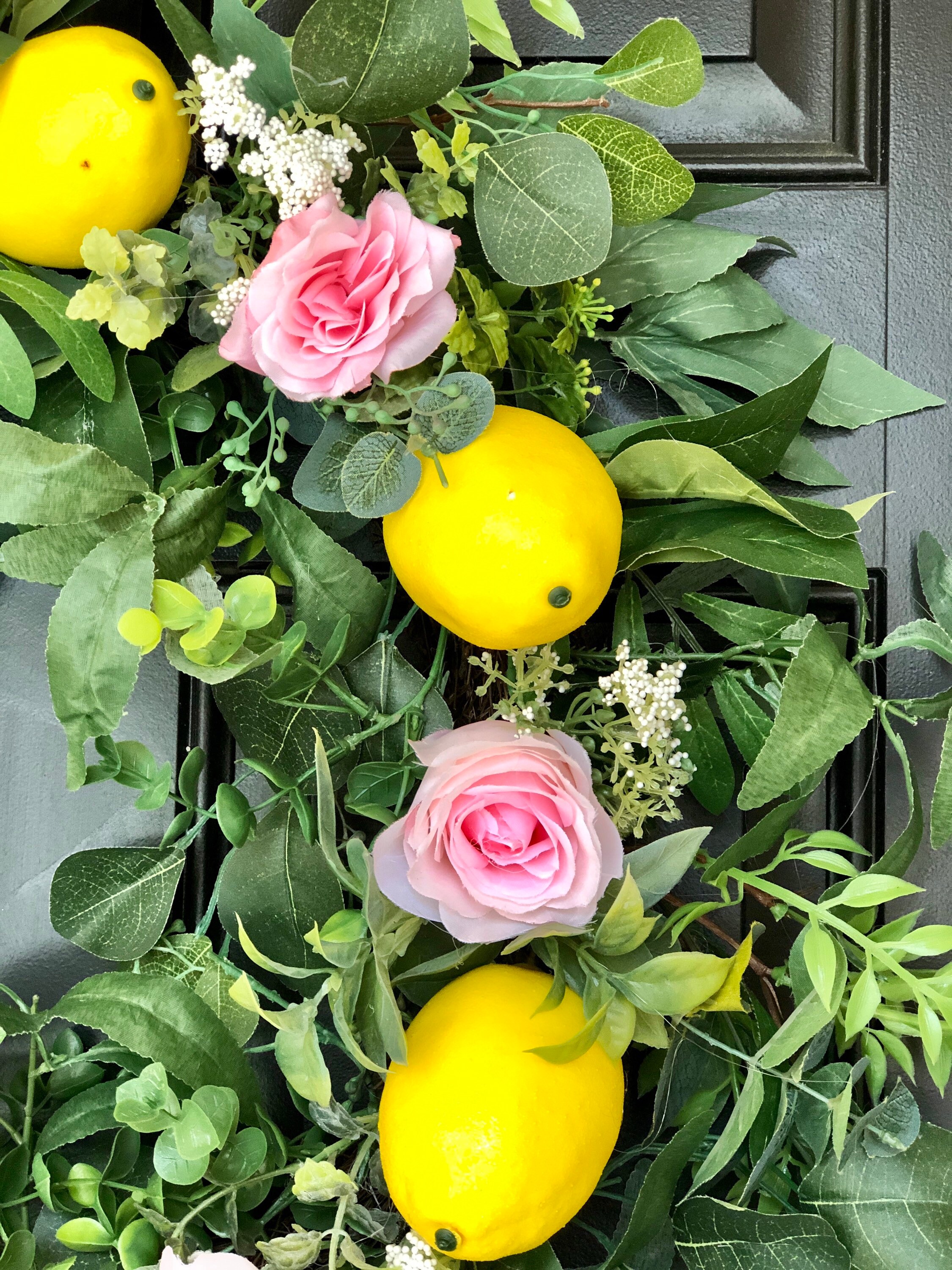 Couronne de rose citron et rose pour la porte dentrée Etsy